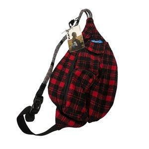 Kavu Mini Plaid Rope Bag NEW Red Black Zippered Pockets Crossbody